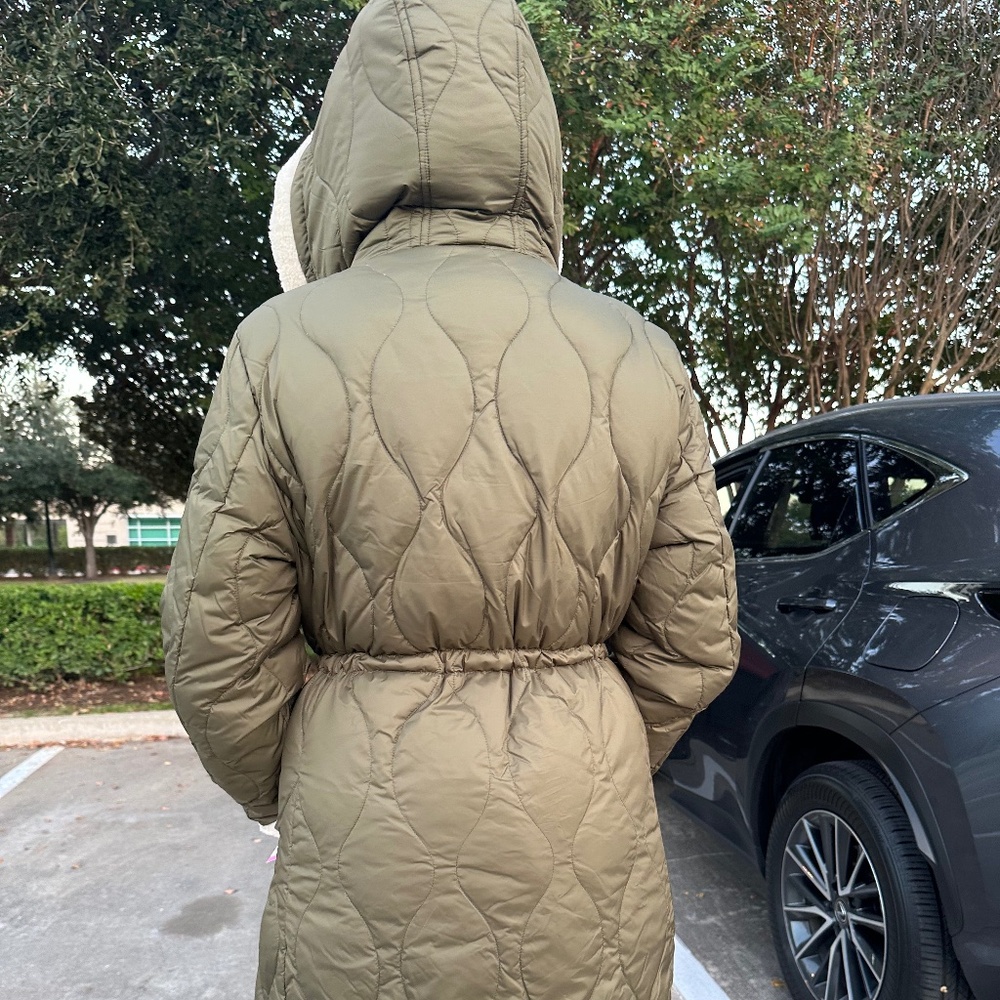 kate spade New York Faux Shearling Trim Down & Feather Fill Coat in Olive XL - Picture 3 of 13